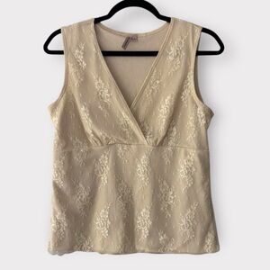 Susan Lawrence Cream Lace Overlay Sleeveless V-Neck Camisole